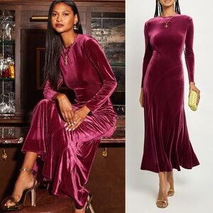 o.p.t Berry Red Velvet Nixi Maxi Dress - Small